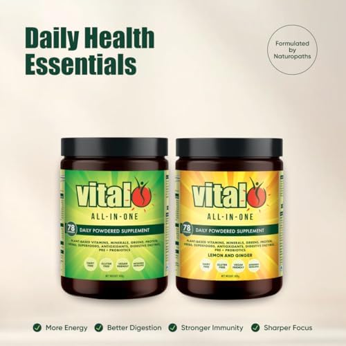Vital All-in-One Daily Powdered Supplement - Natural Greens Superfood Powder for Energy & Health, Super Greens Powder Drink Mix with Probiotic & Antioxidant Support - 10.58 oz (300 g)