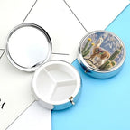 Llama Cactus Pill Box with 3 Compartments and Mirror Portable Pocket Pill Case Metal Travel Medicine Organizer Purse Medicine Holder for Vitamin Supplement Fish Oil