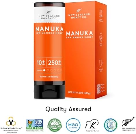 New Zealand Honey Co. Pure Manuka Honey Squeeze Bottle UMF 10+ / MGO 250+ | 17.6oz | 1.1 lb. (500g)