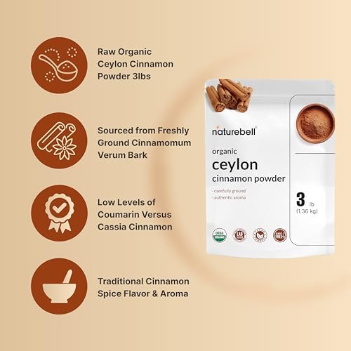 Organic Ceylon Cinnamon Powder, 3lbs | True Sri Lanka Bark Source – Freshly Ground Sticks – Raw Cinnamon Spice Flavor & Aroma – Non-GMO, Filler Free, No Gluten