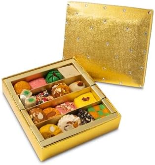 Sukhadia's Indian Sweets Gift, Festive Gold Box with Kundan gems, Premium Assorted Mithai, 24oz
