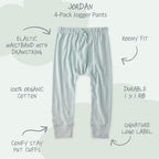 Jordan 4-Pack Jogger Baby & Toddler Pants 100% Organic Cotton Bottoms for Boys & Girls