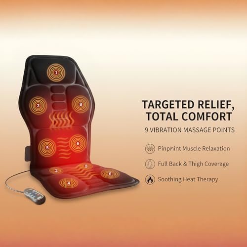 Back Massager with Heat, Vibration Massage Seat Cushion with 8 Massage Nodes & 5 Modes, Adjustable Chair Massager Pad for Home Office, Heated Chair Pad, Valentines Day Gifts for Women Mom Wife