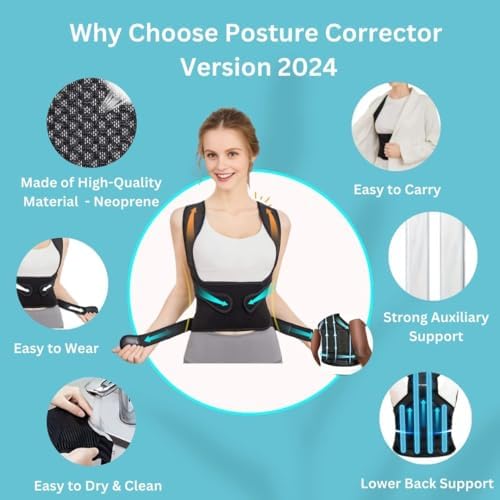 Generic Adjustable Posture Corrector Back Brace for Men, Women - 2024 Version (33-41 Inches M Waist) - Made of HQ Neoprene with FREE Massage Ball - Lightweight, Comfortable Belt for Spine Correction