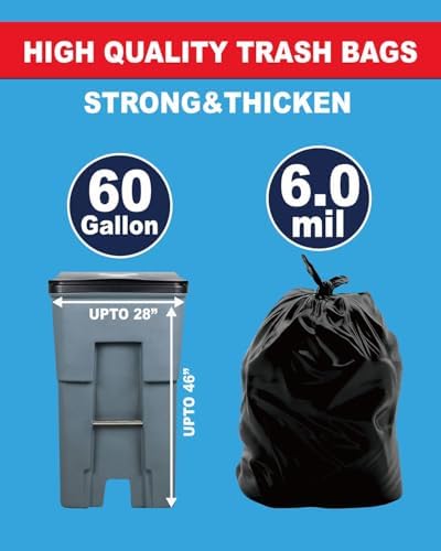 6 Mil Clear Contractor Bags - 20 Pack Heavy Duty Contractor Trash Bags for 50/55/60 Gallon Large Clear Garbage Bags (Extra Thick, Tear Resistant) (32" X 52")