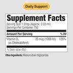 PureFormulas Liquid Vitamin D 25 mcg (1,000 IU) - Vitamin D3 Drops Essential Daily Support for Health and Wellness for Adults and Kids - Non GMO Vegetarian - 0.75 fl oz