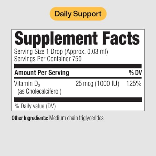 PureFormulas Liquid Vitamin D 25 mcg (1,000 IU) - Vitamin D3 Drops Essential Daily Support for Health and Wellness for Adults and Kids - Non GMO Vegetarian - 0.75 fl oz