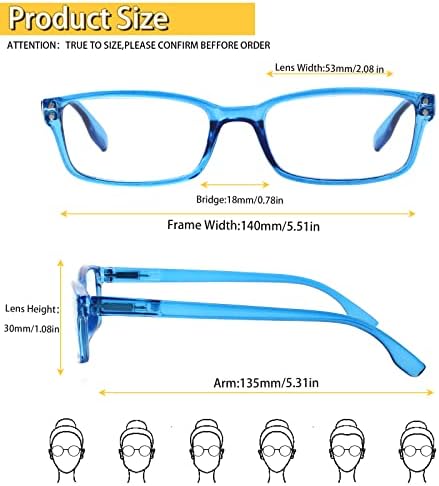 Kerecsen 4 Pack Reading Glasses for Men and Women with Spring Hinges, Lightweight Black Rectangular Readers Eyeglasses (4 Pack Mix Color, 2.5, x)