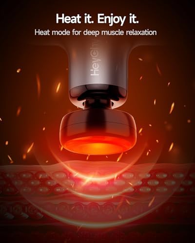 HEYCHY Mini Massage Gun with Heat, Deep Tissue Massage Gun, Portable Percussion Muscle Massager with 4 Massage Heads for Athletes