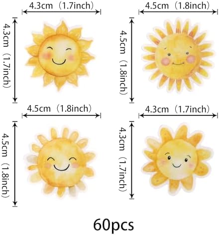 Rsstarxi 60 Pack Edible Sun Cupcake Toppers Sunshine Party Decorations Sun Flower Smiley Sunshine Cupcake Picks for Summer Theme Baby Shower Birthday Party Cake Decorations Favors