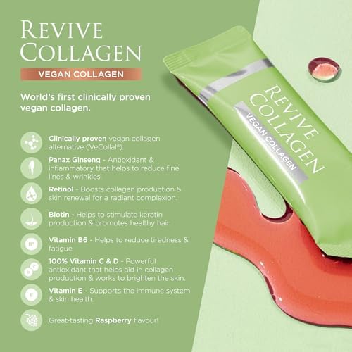 Revive Collagen 2500mg Plant Based Vegan Collagen with Added Vitamin B, C, D & E - Raspberry Flavor (14 Days)