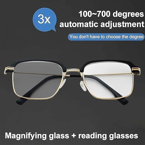 Smart Zoom Reading Glasses with Progressive Multi-Focus, Auto Focus Self Adjusting, Photochromic Lenses for Men & Women