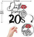 Black Glitter Death to My 20's Cake Topper, Kiss My 20's Goodbye/Funeral for My Youth, Funny Halloween Scary Old English Themed 30th Birthday Party Decorations Supplies