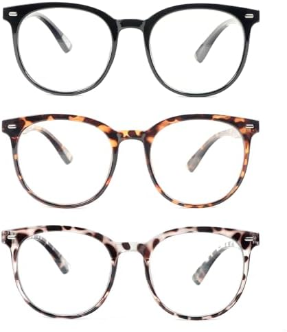 3 Pack Reading Glasses for Women Round Style Frame Spring Hinges with Three Soft Glasses Cases