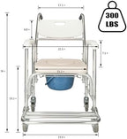 Bedside Commode Wheelchair, 4 in 1 Shower Commode Chair Rolling Transport Chair Toilet with Arms, Mobile Toilet Portable Adult Potty Chair for Seniors, Elderly, Disabled, Bariatric, Pregnant Women