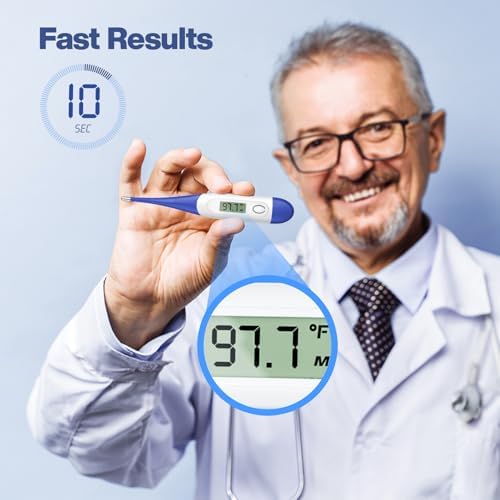 Boncare 10 Seconds Digital Thermometer for Adults and Kids - Accurate & Safe Rectal Thermometer for Baby with Fever Alarm, Oral Thermometer (Dark Blue)