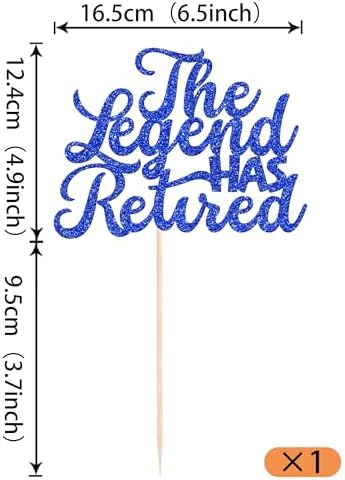 Rsstarxi 1 Pack The Legend Has Retired Cake Topper Blue Glitter Goodbye Tension Hello Pension Cake Pick Retired Party Cake Decorations for Happy Retirement Farewell Party Cake Supplies