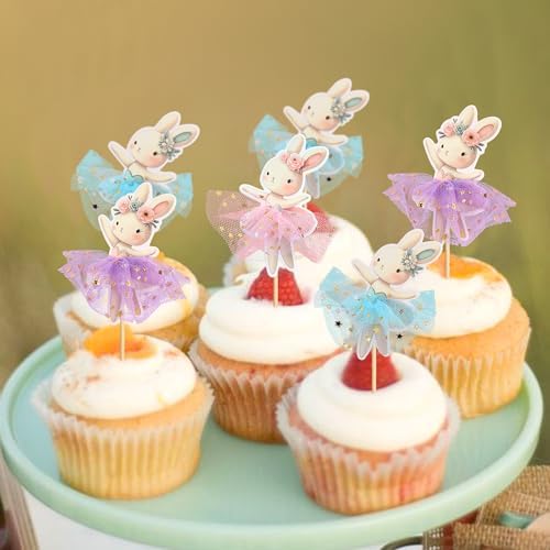 30 PCS Easter Cupcake topper Bunny Cupcake Toppers Easter Egg Cupcake Topper Rabbit Party Cake Topper Decorations (Brown) (Style 4)