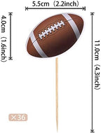 36 PCS American Football Cupcake Toppers Rugby Ball Cupcake Picks Sports Ball Theme Cake Decorations for Super Bowl Sports Theme Baby Shower Kids Boys Girls Birthday Party Supplies