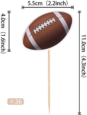 36 PCS American Football Cupcake Toppers Rugby Ball Cupcake Picks Sports Ball Theme Cake Decorations for Super Bowl Sports Theme Baby Shower Kids Boys Girls Birthday Party Supplies