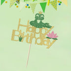 Glitter Frog Princess Happy Birthday Cake Topper, Gold and Green Party Decoration (frog)