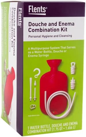 Flents Douche and Enema Combination Kit for Men and Women, Large Capacity, Multipurpose Cleaning System for Personal Hygiene, Colon Detox Cleanse, Made with Comfortable Material, Red (1.66 L)