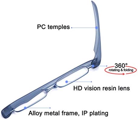 BEDO Reading Glasses for Men and Women Compact Folding 360°Twist Mini Pocket Pen Clip Reader 1.0