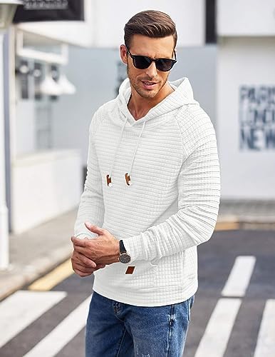COOFANDY Mens Hoodies Pullover Casaul Long Sleeve Drawstring Waffle Knit Hooded Sweatshirt with Kanga Pocket