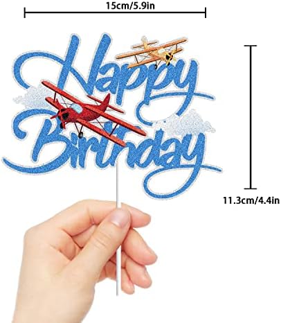 Airplane Happy Birthday Cake Topper - Aircraft Plane Travel Airman Theme Kids Boys Men Party Supplies