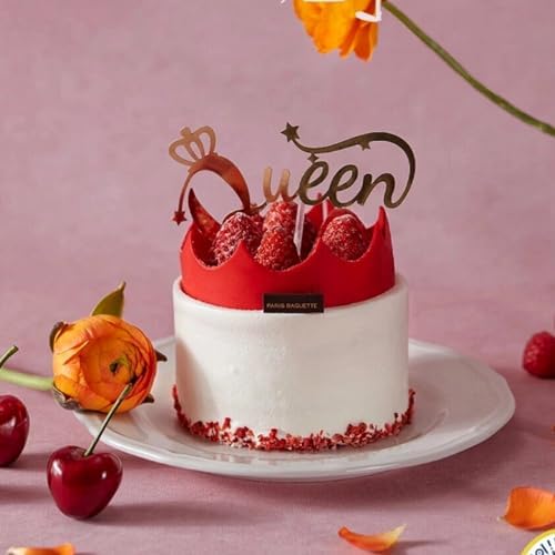 Birthday Queen Cake Toppers Mirror Acrylic Happy Birthday Cake Topper Side Cake Decorations Cake Inserts Supplies Toppers for Women Queen Birthday Cake Decoration Party Supplies (Queen-01)