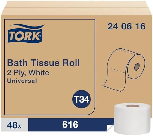Tork Toilet Paper Roll White T34, Universal, 2-ply, 48 x 616 sheets, 240616