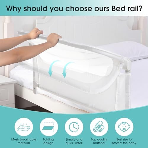 Baby Bed Rail Guard for Toddlers -47" Toddler Bed Rails for Twin, Full, Queen, King Bunk Size Bed Swing Down Bedrail Extral Tall Child Safety Side Railing Guards for Kids