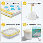 60 Pack 37"x18"Cat Litter Bags – No-Tear, Easy-Pull 3MIL Leakproof Jumbo Litter Box Liners, Heavy Duty Drawstring, Boxed Packaging, Odor Control Kitty Litter Bags with Adjustable Elastic Band