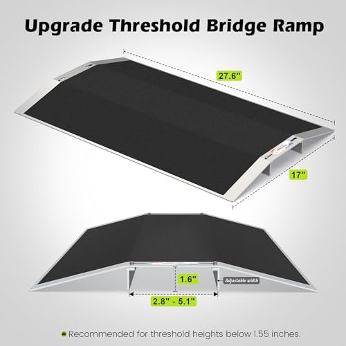 27.6"L×1.6"H Bridge Threshold Ramps for Doorways, Fits 2.8–5.1" Wide Thresholds with Adjustable Support Bars, Non-Slip Aluminum Wheelchair Ramps for Home Steps, Sliding Door Ramp for Wheelchair