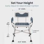 PELEGON Shower Chair for Elderly and Disabled (450lb) with Padded Armrests and Back, Adjustable Height Shower Seat, Heavy Duty Shower Chairs for Inside Shower, Handicap - Blue