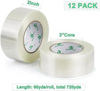 BOMEI PACK 12PACK Strapping Tape 2Inch, Heavy Duty Fiberglass Reinforced Packing Tape, 5.5Mil x 60Yds
