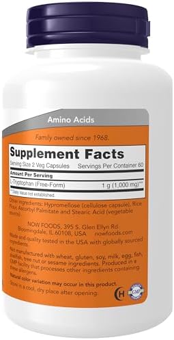 NOW Foods Supplements, L-Tryptophan 500 mg, Encourages Positive Mood*, Supports Relaxation*, 120 Veg Capsules