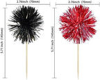 Gyufise 30Pcs Foil Firework Cupcake Toppers Sparkle Tinsel Cake Toppers Tinsel Drink Cake Decoration Cocktail Picks for Birthday Wedding Graduation Party Supplies Black Red