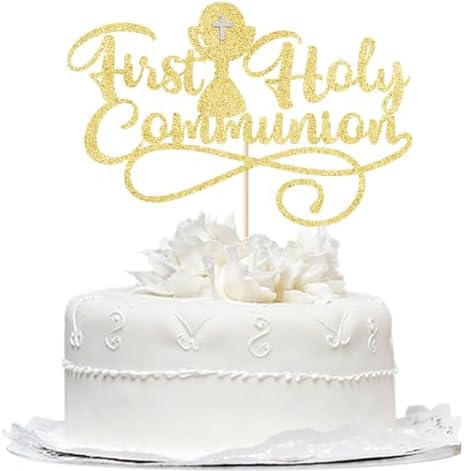 First Communion Cake Topper,God Bless,First Holy Communion Decoration,Featured God Christian Baptism/Confirmation/Baby Shower/Birthday/Sacrament Party Decoration supplies