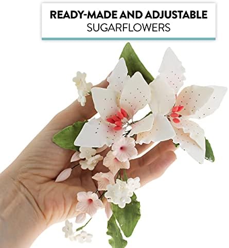 Global Sugar Art Double Rubrum Lily Sugar Cake Flowers Cake Topper Spray, White with Pink, 1 Count by Chef Alan Tetreault