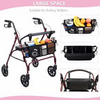Upgraded Rollator Basket Foldable Rollator Walker Storage Bag with Cup Holder for Seniors with Big Capacity,Never Tipping Over and Easy to Use,Best Present for Family