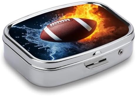 Pill Case Compatible with Flying Flaming American Football Ball Pill Box with Mirror Retro Pocket 2 Compartment Medicine Case Vitamin Pill Organizer for Pocket Purse and Travel Gifts