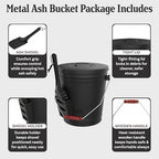 Ash Bucket - 4.75-Gallon Metal Bucket with Lid and Shovel for Fireplace or Firepit Ashes - Heat Resistant Fireplace Tools by Pure Garden (Black)