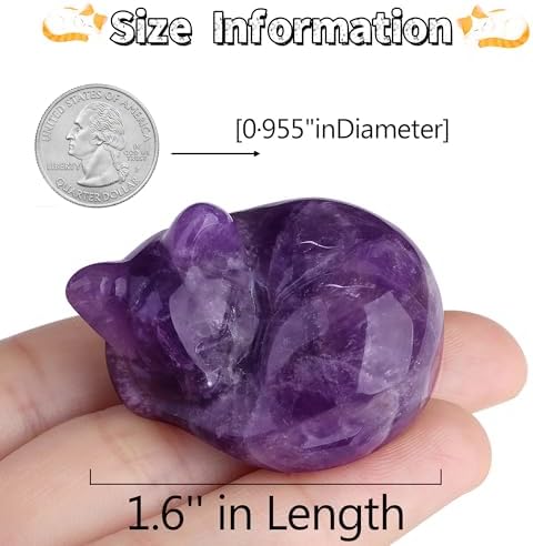 QINJIEJIE Amethyst Cat Decors Natural Healing Crystal Stones Figurine Statue Carved Polished Gemstones Decoration Office Room Desk Purple Decor Purple Gifts for Women Cat Lover Valentine Decor