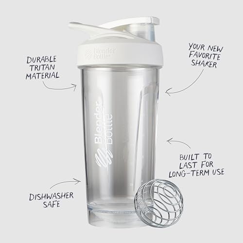 BlenderBottle Strada Tritan Shaker Bottle with Locking Lid, 28-Ounce, White
