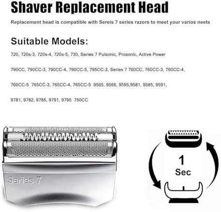 70S Series 7 Replacement Heads Compatible with Braun Series 7 Electric Foil Shaver, 70S Blades for Braun S7 Replacement Head 720, 730, 760cc,790cc