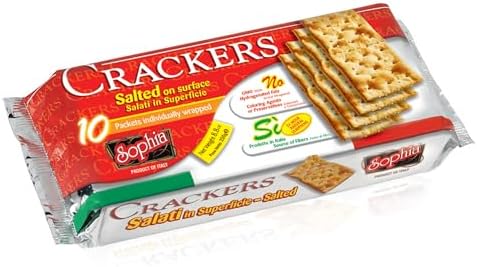 Sophia Cracker Italian Salted 8.8oz (4-pack) | Italian Crackers for Cheese Board & Snacks | Pantry Staples for Charcuterie & Travel | Saltine Crackers with Rustic Crunch | Bakery Fresh Snack