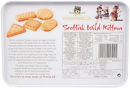 Campbells Shortbread Scottish Wild Kittens Assorted Cookies Tin 5.3 Oz (150g) - Pure Butter Scottish Shortbread Cookies from Scotland, British Tea Biscuits, Assortment Gift Tin for Cat Lovers