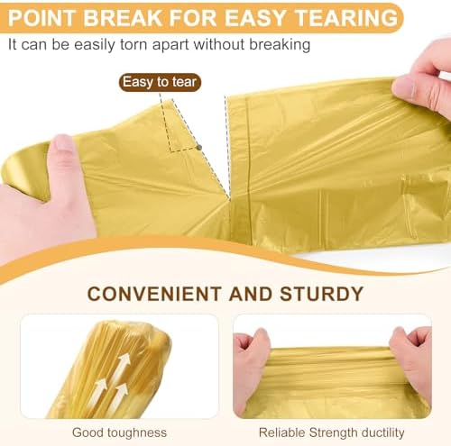 5 Rolls Small Trash Garbage Bags, 2.6 Gallon Strengthen Trash Bags, Durable Plastic Bags for Kitchen Office Home Bedroom Garden Waste Bin, Fit 10 Liter Trash-Can-Liners, 100 Count (Golden)