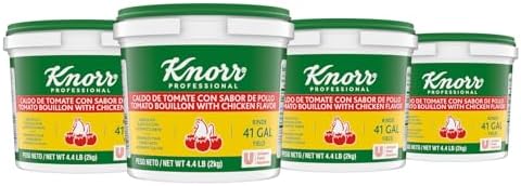 Knorr Professional Caldo de Tomate, Tomato Bouillon with Chicken Flavor Granulated Base, Bouillon as a Base, Marinade, Flavor Enhancer, Shelf Stable Convenience, 0g Trans Fat, 4.4 lbs, Pack of 4